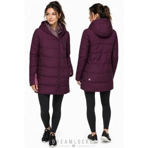 Lululemon Puffy Blanket Jacket Womens 10‎ Plum Purple Down Hooded Puffer Coat